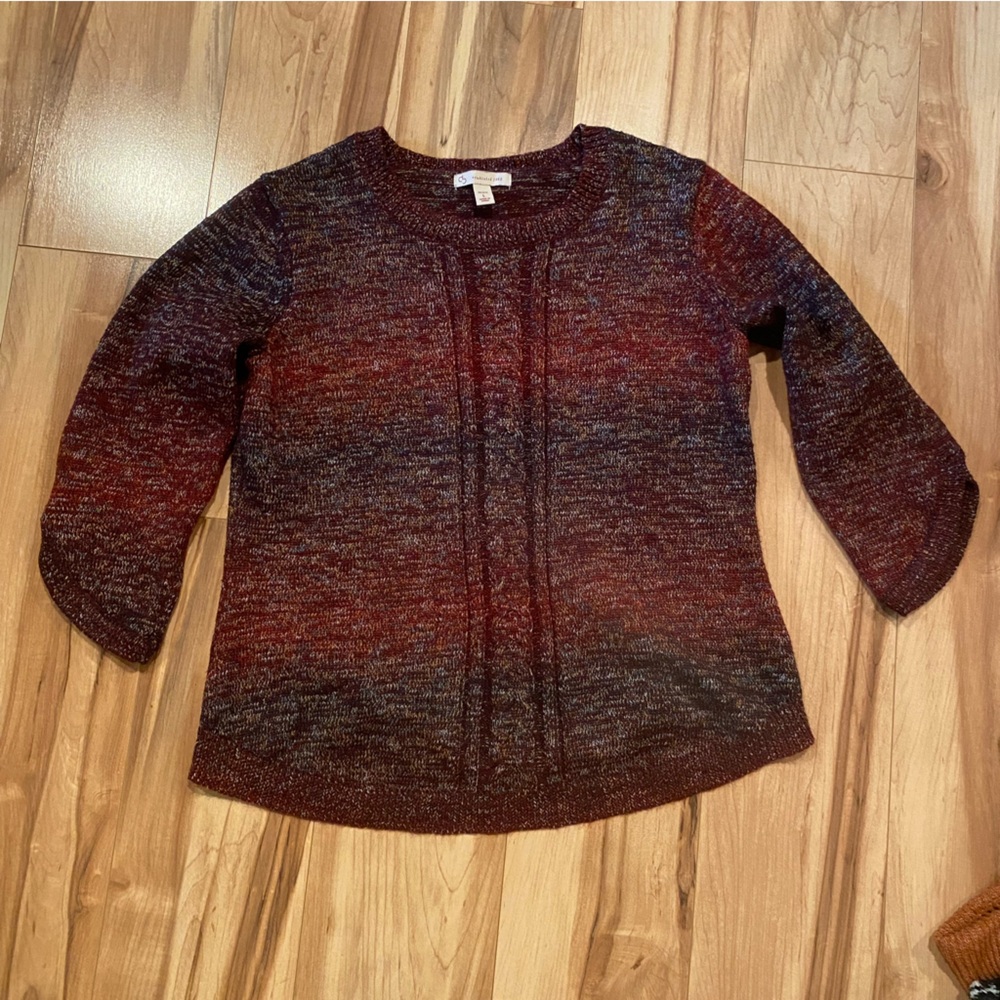 Marled Cable-Front Crewneck Sweater in Deep Burgundy—LP, but fits smaller